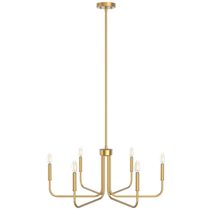 28 in. 6-Light Gold Farmhouse Rustic Candle Ceiling Chandelier Light, Adjustable Height for Dining Room