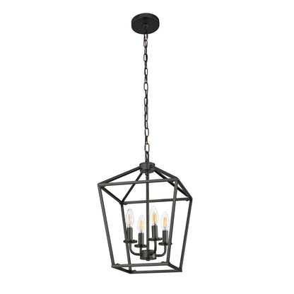 8 in. 4-Light Black Geometric Open Cage Pendant Light, Chandelier for Dining Room, House Foyer