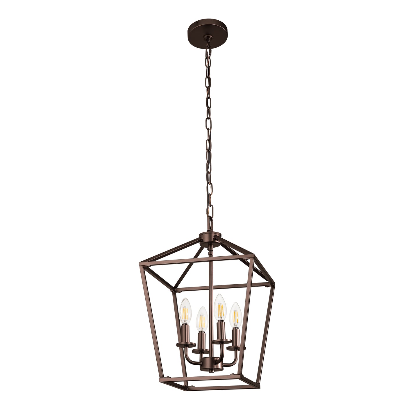 YANSUN 4-Light Farmhouse Iron Birdcage Oil Rubbed Bronze Chandelier with Metal Latern Shade, for Kitchen Dining Room