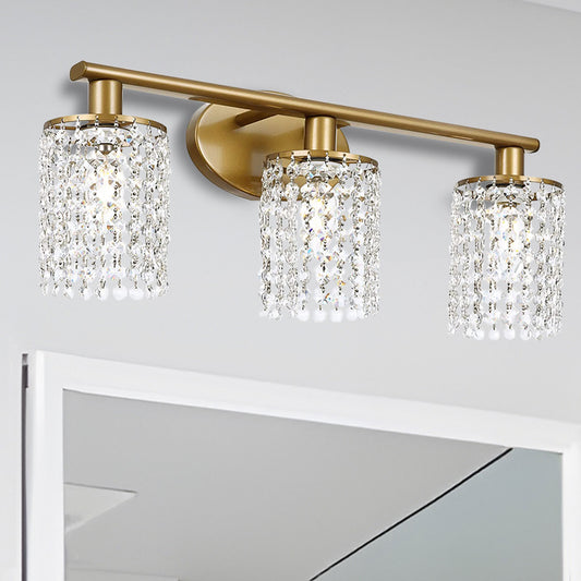YANSUN 3-Light Bathroom Vanity Mirror Light, Copper Crystal Finish, E12 Socket, Modern Vanity Lighting for Bedroom, Hallway