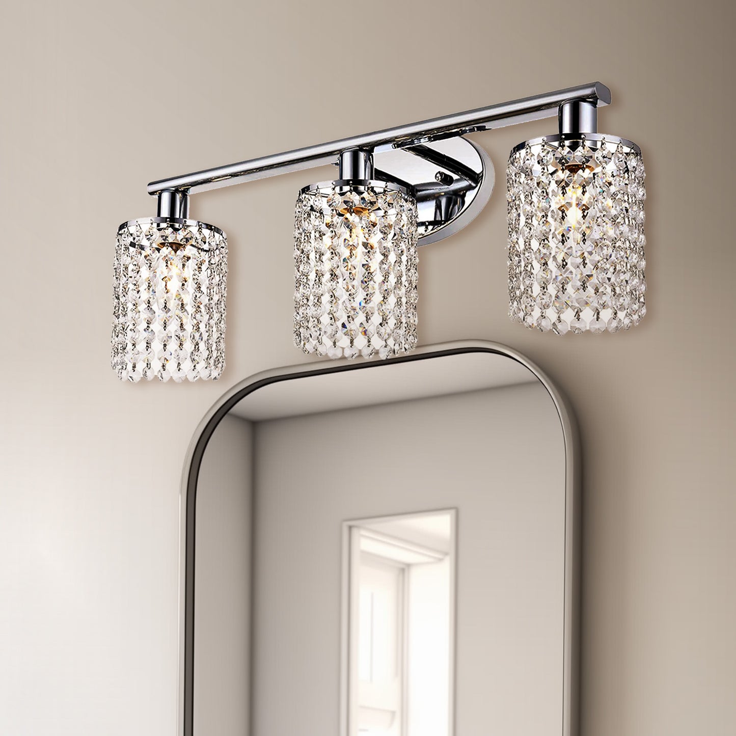 YANSUN 20.87 in. 3-Light Chrome Wall Sconce with Crystal Shade