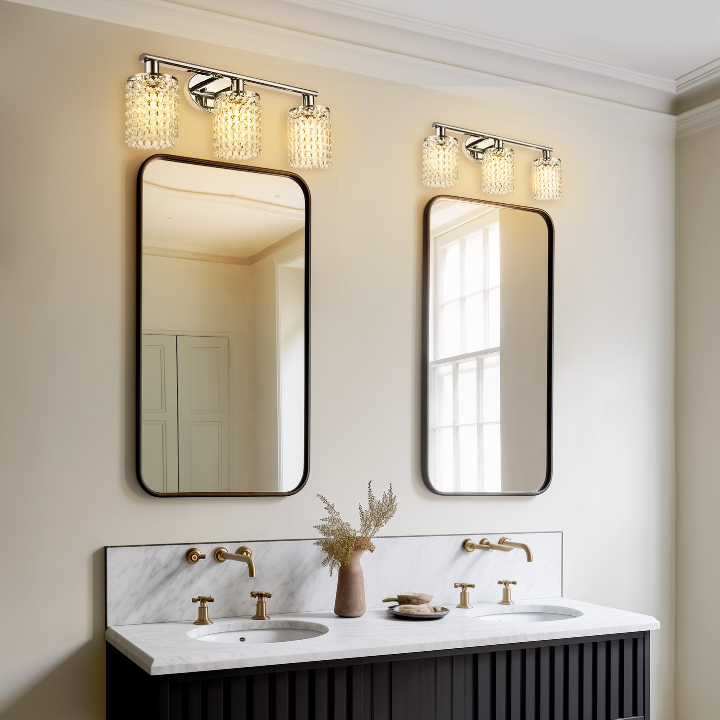 YANSUN 20.87 in. 3-Light Chrome Wall Sconce with Crystal Shade