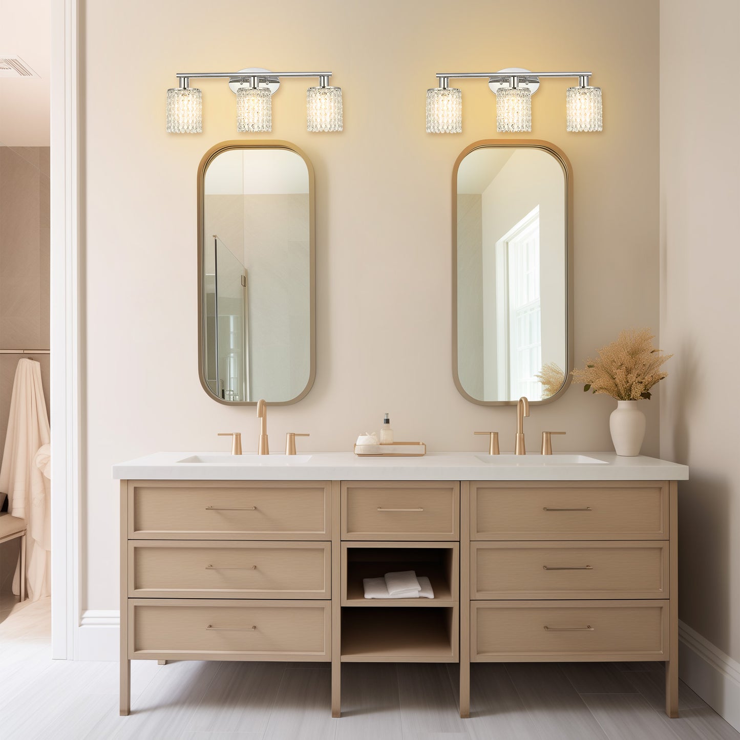 YANSUN 20.87 in. 3-Light Chrome Wall Sconce with Crystal Shade