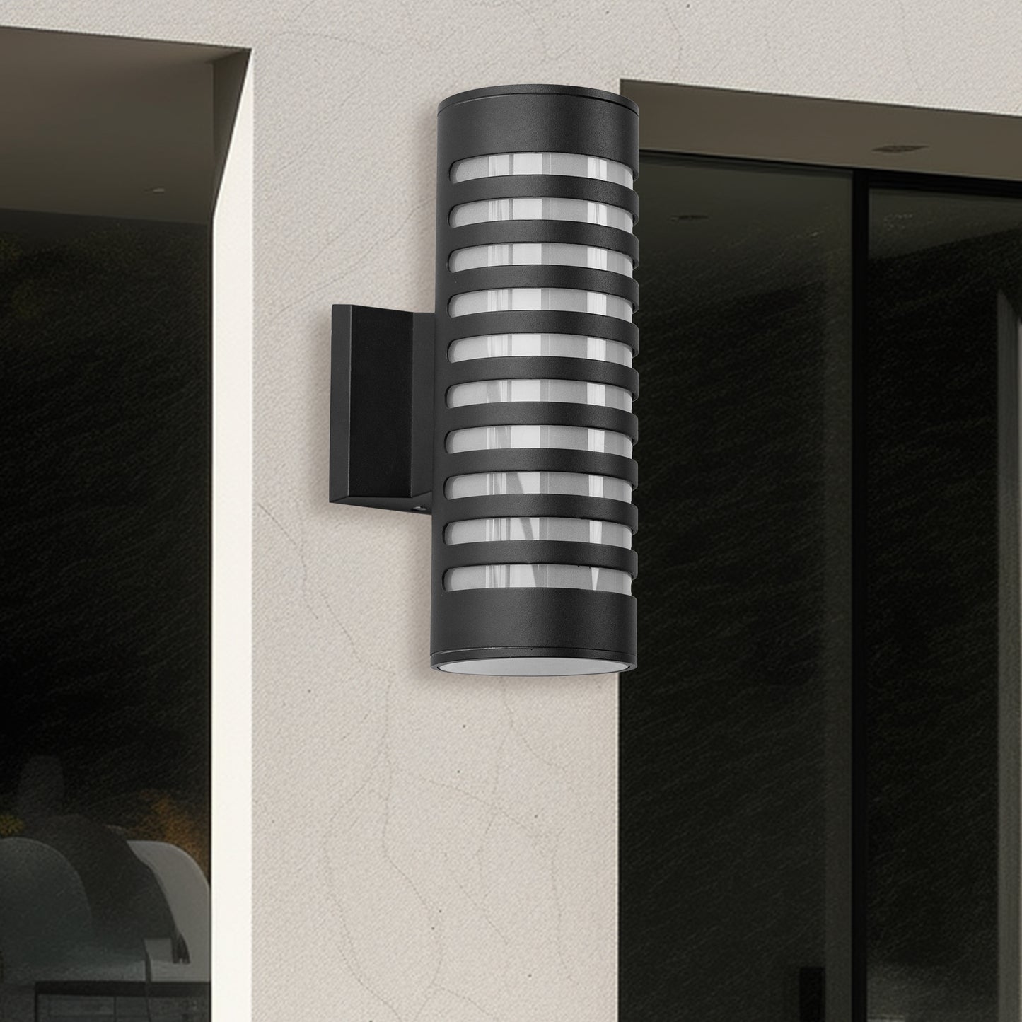 YANSUN 12 in. 2-Light Black Outdoor Wall Sconce Lights Cylinder Porch Light Modern E26 Outdoor Fixtures Wall Mount for Hallway
