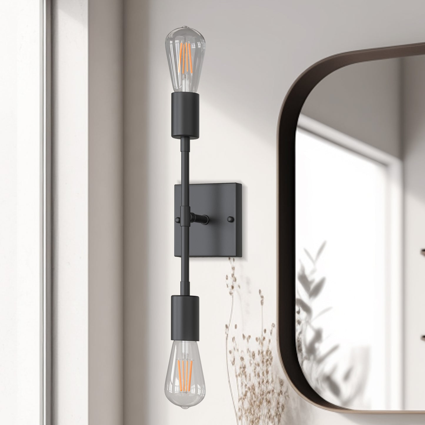 YANSUN (2-Pack) 14.5 in. 2-Light Black Industrial Wall Sconce, E26 Base, for Bedroom, Living Room, Hallway, No Bulbs