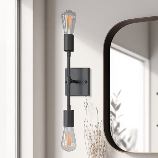 YANSUN (2-Pack) 14.5 in. 2-Light Black Industrial Wall Sconce, E26 Base, for Bedroom, Living Room, Hallway, No Bulbs