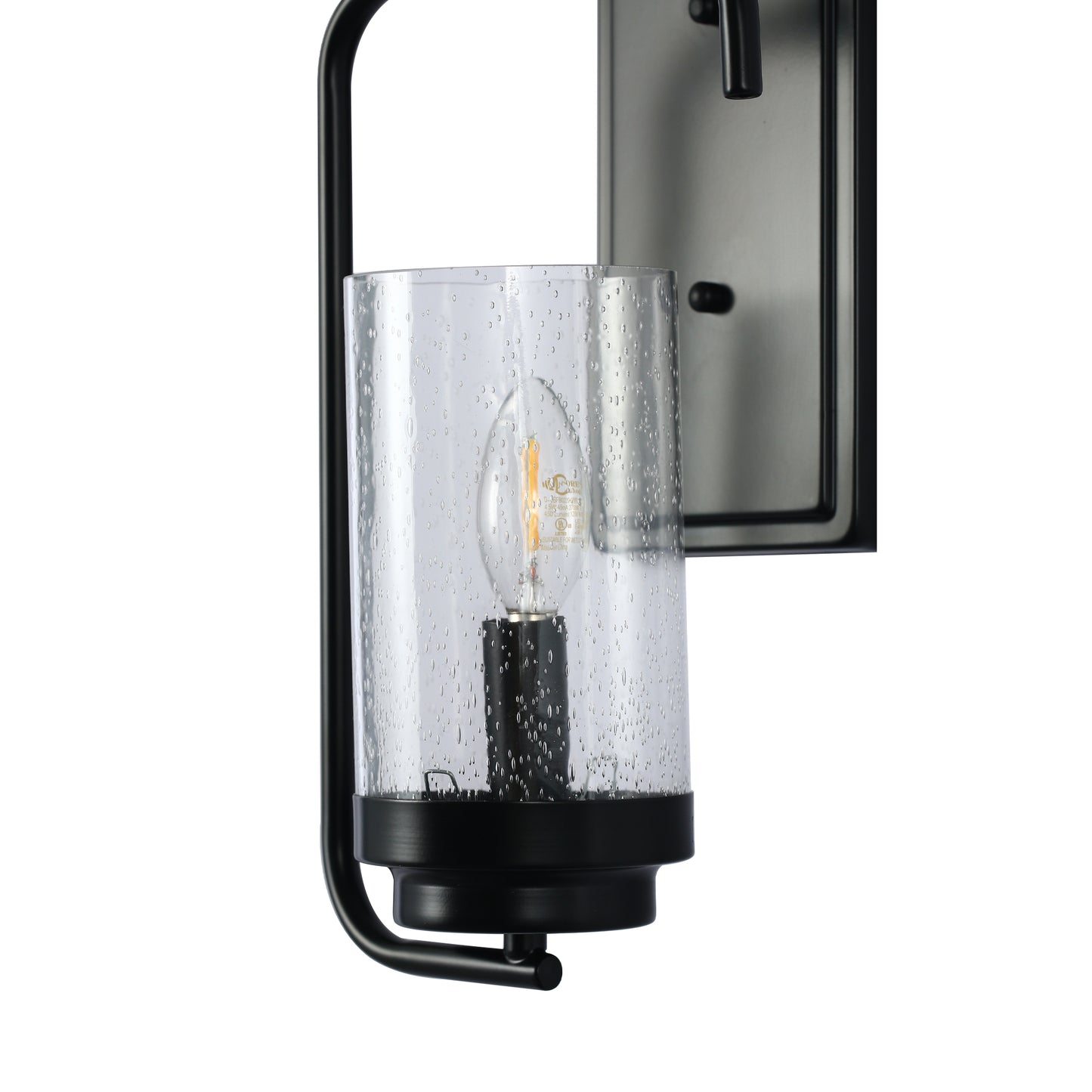 YANSUN 7 in.1-Light Black Wall Sconce with Seeded Glass Shade (Bulbs Not Included)