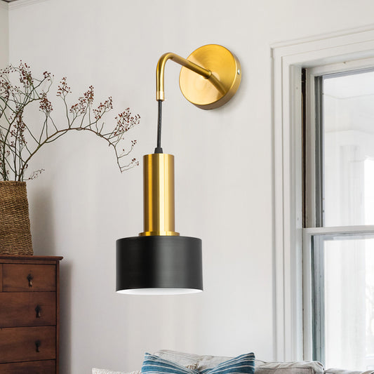 YANSUN 1-Head Black and Gold Indoor Wall Light, Long Bedside Sconce, Non-Integrated, E26 Socket