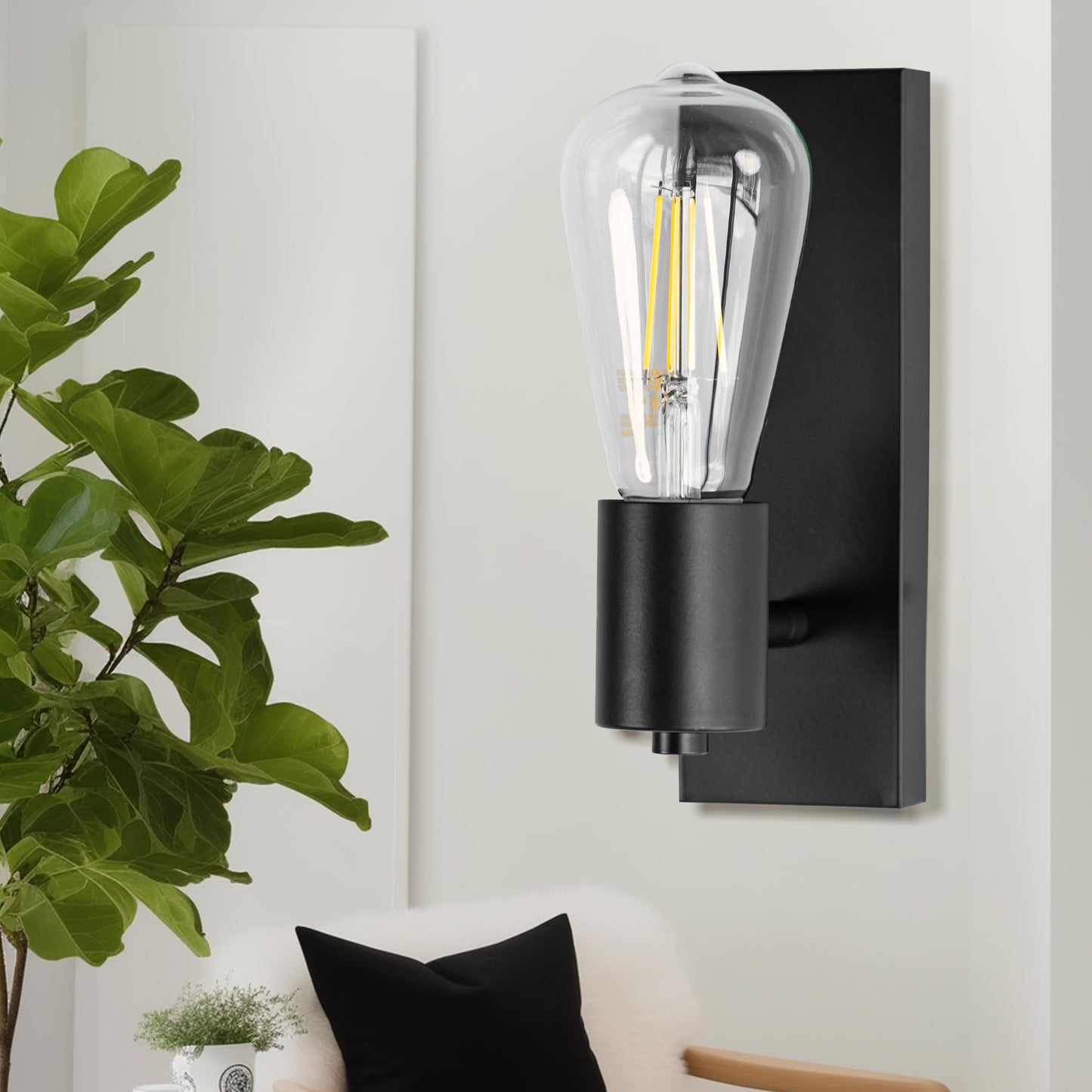YANSUN 2.6 in. 1 Light Black Contemporary Minimalist Smart Home Wall Sconce for Bedroom Living Room with No Shade