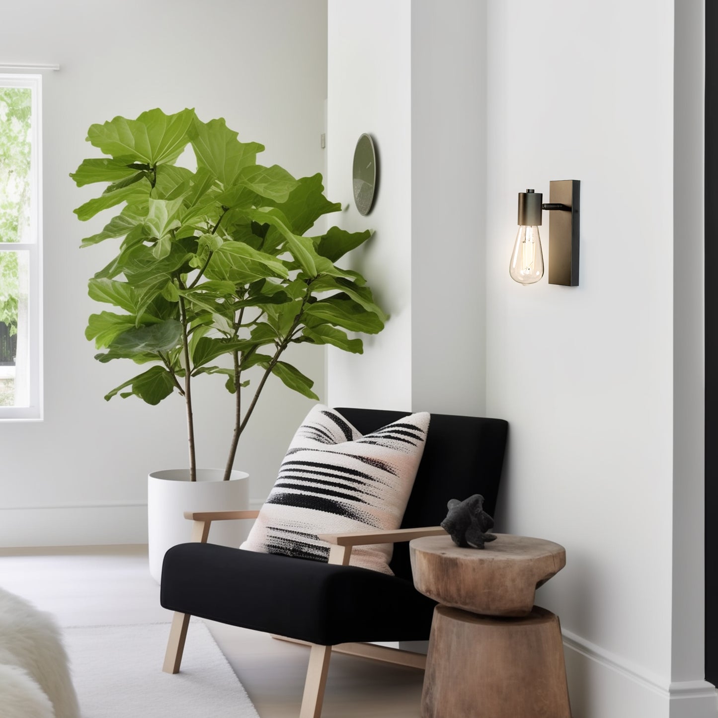 YANSUN 2.6 in. 1 Light Black Contemporary Minimalist Smart Home Wall Sconce for Bedroom Living Room with No Shade