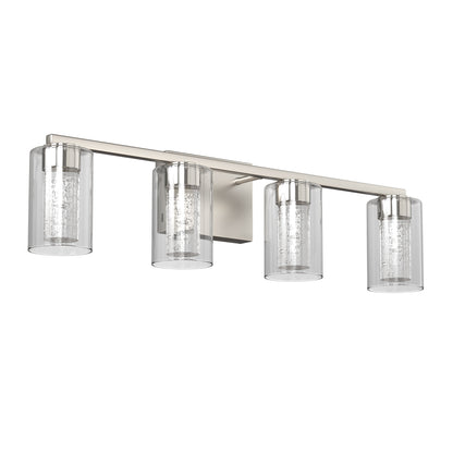 26 in. 28-Watt 4-Light Brushed Nickel Crystal LED Integrated Vanity Light for Bathroom, 3000/4000/6000K Adjustable