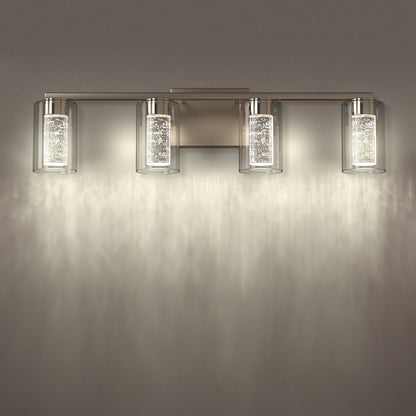 26 in. 28-Watt 4-Light Brushed Nickel Crystal LED Integrated Vanity Light for Bathroom, 3000/4000/6000K Adjustable