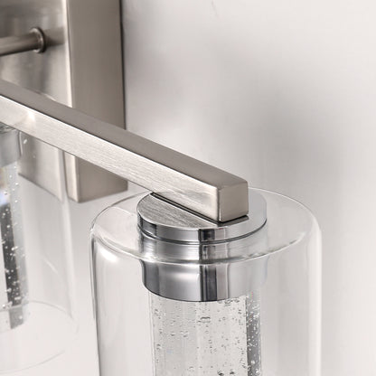 26 in. 28-Watt 4-Light Brushed Nickel Crystal LED Integrated Vanity Light for Bathroom, 3000/4000/6000K Adjustable