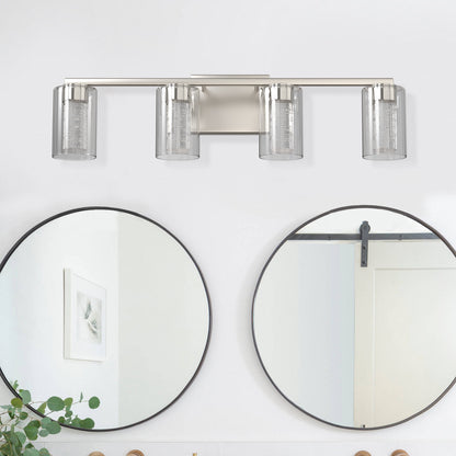 26 in. 28-Watt 4-Light Brushed Nickel Crystal LED Integrated Vanity Light for Bathroom, 3000/4000/6000K Adjustable