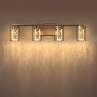 26 in. 28-Watt 4-Light Brushed Nickel Crystal LED Integrated Vanity Light for Bathroom, 3000/4000/6000K Adjustable