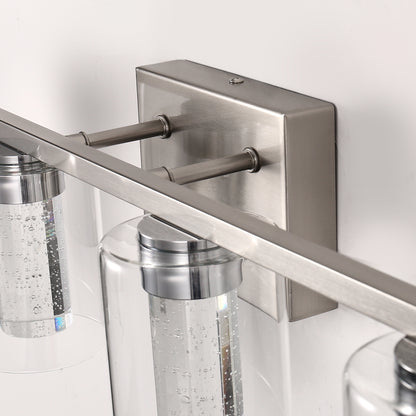 26 in. 28-Watt 4-Light Brushed Nickel Crystal LED Integrated Vanity Light for Bathroom, 3000/4000/6000K Adjustable