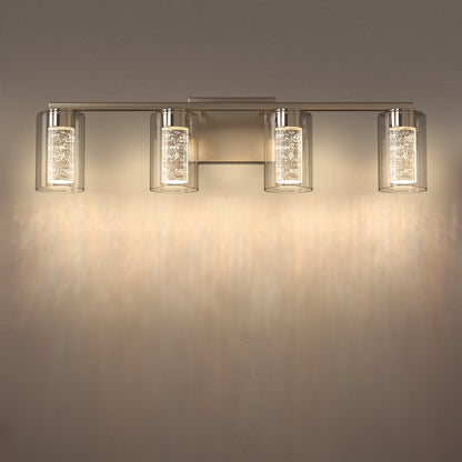 26 in. 28-Watt 4-Light Brushed Nickel Crystal LED Integrated Vanity Light for Bathroom, 3000/4000/6000K Adjustable
