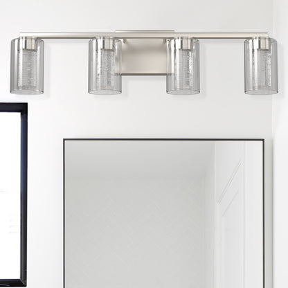 26 in. 28-Watt 4-Light Brushed Nickel Crystal LED Integrated Vanity Light for Bathroom, 3000/4000/6000K Adjustable