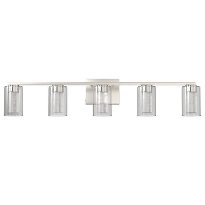 33 in. 35-Watt 5-Light Brushed Nickel Crystal LED Integrated Vanity Light for Bathroom, 3000/4000/6000K Adjustable
