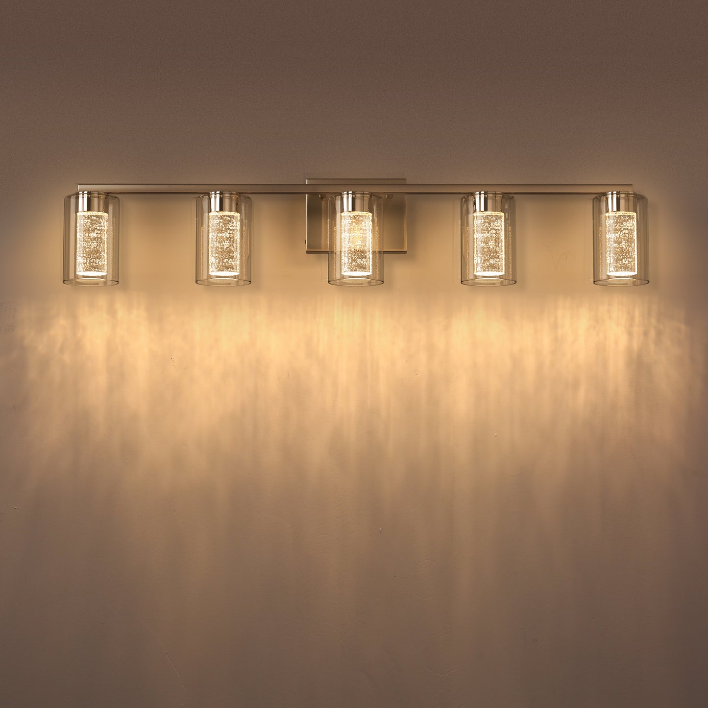 33 in. 35-Watt 5-Light Brushed Nickel Crystal LED Integrated Vanity Light for Bathroom, 3000/4000/6000K Adjustable