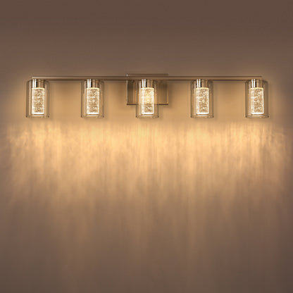 33 in. 35-Watt 5-Light Brushed Nickel Crystal LED Integrated Vanity Light for Bathroom, 3000/4000/6000K Adjustable