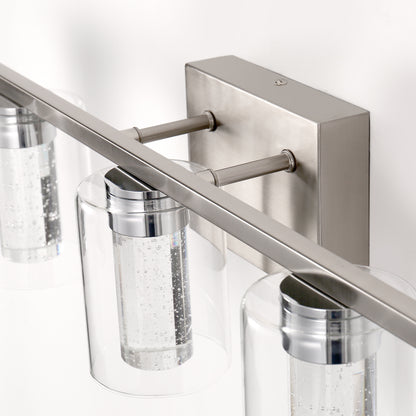 33 in. 35-Watt 5-Light Brushed Nickel Crystal LED Integrated Vanity Light for Bathroom, 3000/4000/6000K Adjustable