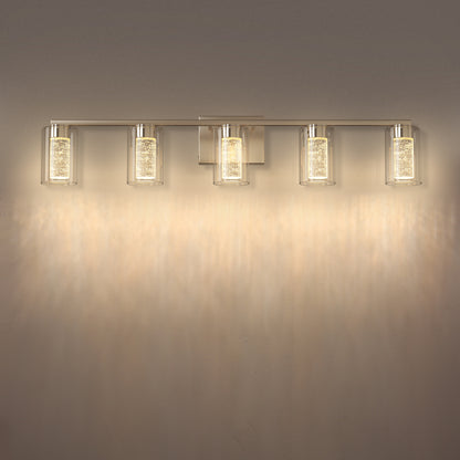 33 in. 35-Watt 5-Light Brushed Nickel Crystal LED Integrated Vanity Light for Bathroom, 3000/4000/6000K Adjustable