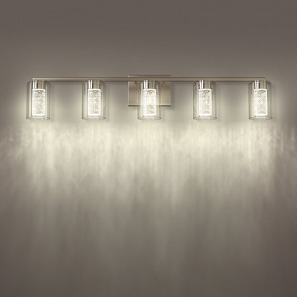 33 in. 35-Watt 5-Light Brushed Nickel Crystal LED Integrated Vanity Light for Bathroom, 3000/4000/6000K Adjustable