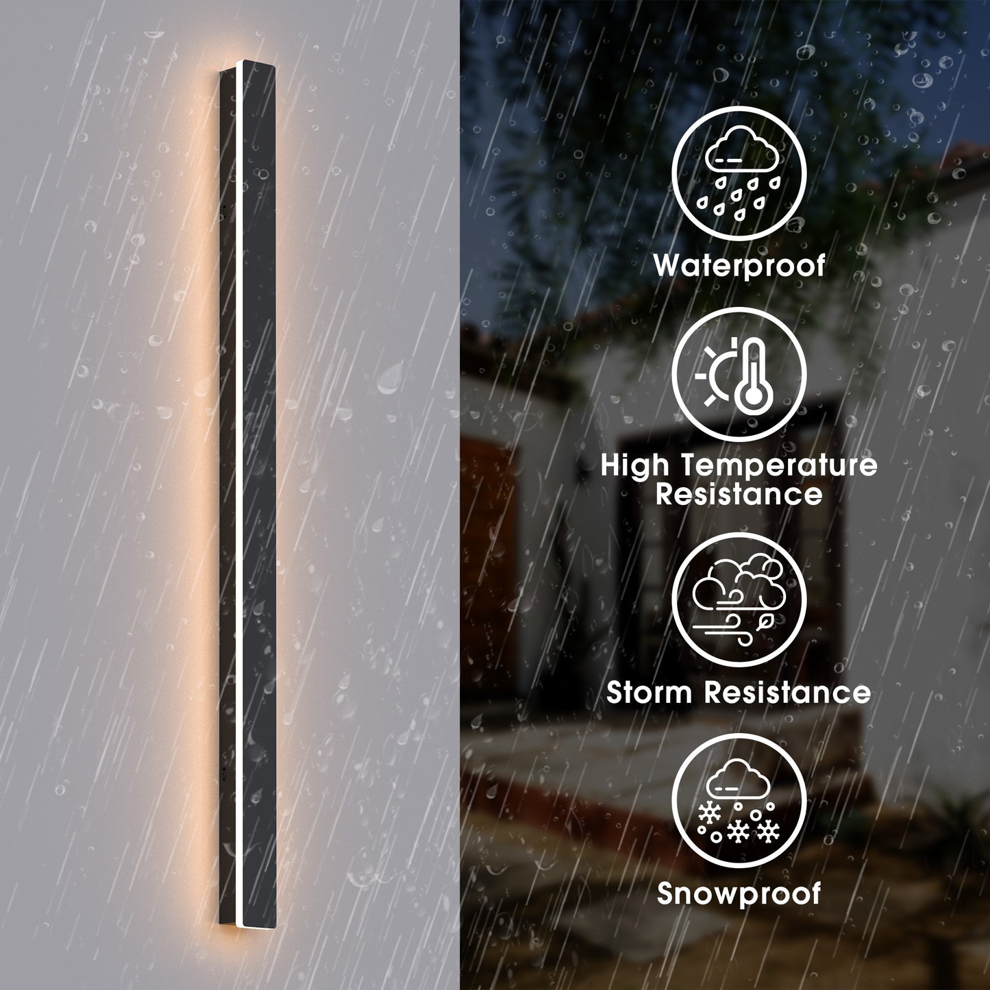 YANSUN 39 in. Black Linear LED Wall Lantern-20W, Waterproof, Warm White 3000K for Garden or Patios