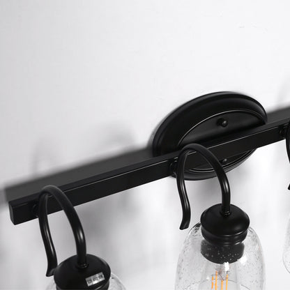 25.2 in. 4-Light Matte Black Modern Bathroom Vanity Light Mirror Wall Light with Black Accents and Seeded Glass Shade
