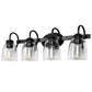 25.2 in. 4-Light Matte Black Modern Bathroom Vanity Light Mirror Wall Light with Black Accents and Seeded Glass Shade