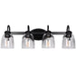 25.2 in. 4-Light Matte Black Modern Bathroom Vanity Light Mirror Wall Light with Black Accents and Seeded Glass Shade