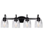 25.2 in. 4-Light Matte Black Modern Bathroom Vanity Light Mirror Wall Light with Black Accents and Seeded Glass Shade