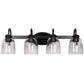 25.2 in. 4-Light Matte Black Modern Bathroom Vanity Light Mirror Wall Light with Black Accents and Seeded Glass Shade