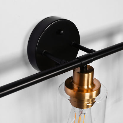 YANSUN 3-Light Black Gold Bathroom Vanity Light with Round Glass Shades Modern Wall Fixture