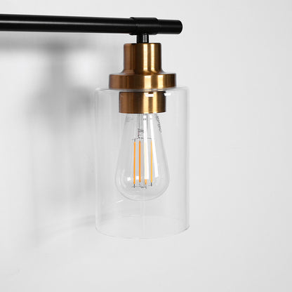YANSUN 3-Light Black Gold Bathroom Vanity Light with Round Glass Shades Modern Wall Fixture