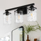 23.2 in. 3-Light Matte Black Linear Classic Modern Bathroom Vanity Light Wall Light with Clear Hammered Glass Shades