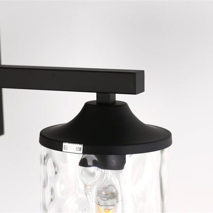 23.2 in. 3-Light Matte Black Linear Classic Modern Bathroom Vanity Light Wall Light with Clear Hammered Glass Shades