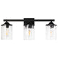 23.2 in. 3-Light Matte Black Linear Classic Modern Bathroom Vanity Light Wall Light with Clear Hammered Glass Shades