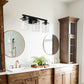 23.2 in. 3-Light Matte Black Linear Classic Modern Bathroom Vanity Light Wall Light with Clear Hammered Glass Shades