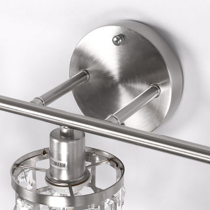 YANSUN 19.88 in. 3-Light Brushed Nickel Modern Industrial Bathroom Vanity Light Over Mirror with Crystal Shade
