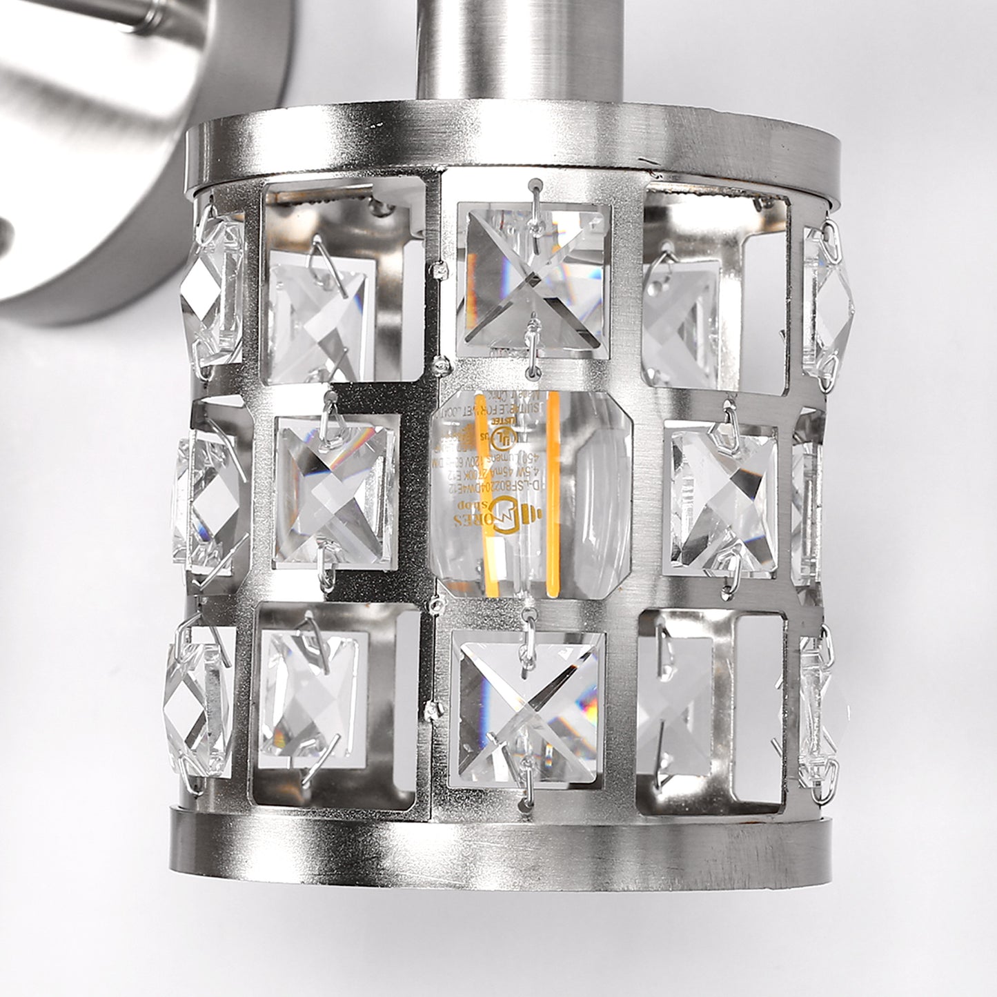 YANSUN 19.88 in. 3-Light Brushed Nickel Modern Industrial Bathroom Vanity Light Over Mirror with Crystal Shade