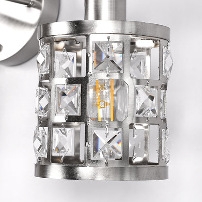 YANSUN 19.88 in. 3-Light Brushed Nickel Modern Industrial Bathroom Vanity Light Over Mirror with Crystal Shade