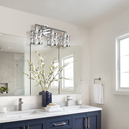 YANSUN 19.88 in. 3-Light Brushed Nickel Modern Industrial Bathroom Vanity Light Over Mirror with Crystal Shade