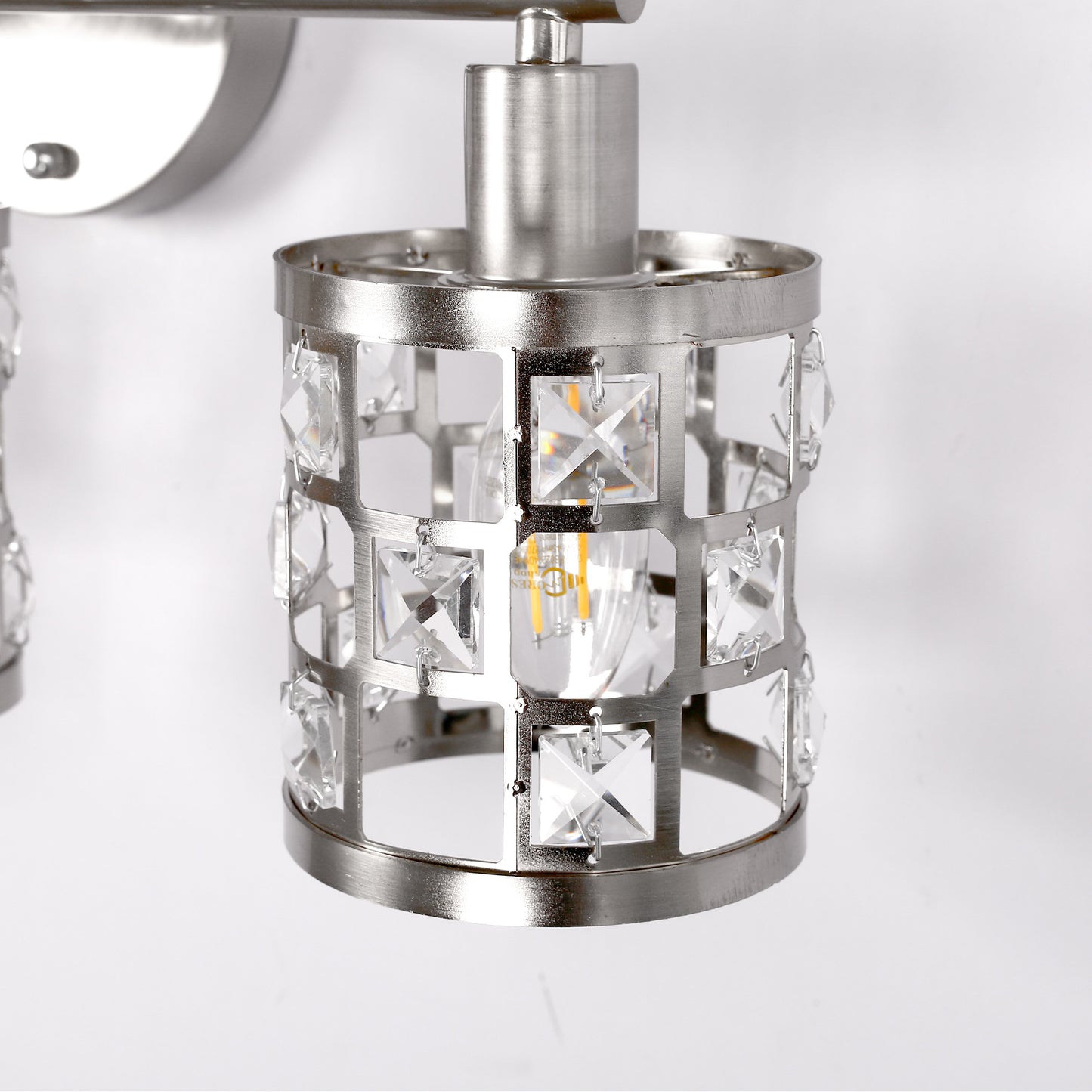 YANSUN 19.88 in. 3-Light Brushed Nickel Modern Industrial Bathroom Vanity Light Over Mirror with Crystal Shade