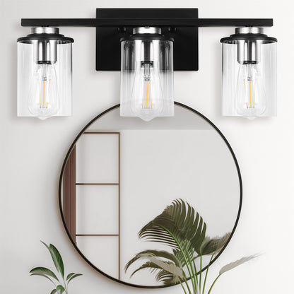 18.5 in. 3-Light Black and Brushed Nickel Vanity Light with Clear Glass Shade for Bathroom