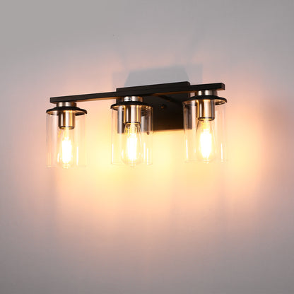18.5 in. 3-Light Black and Brushed Nickel Vanity Light with Clear Glass Shade for Bathroom