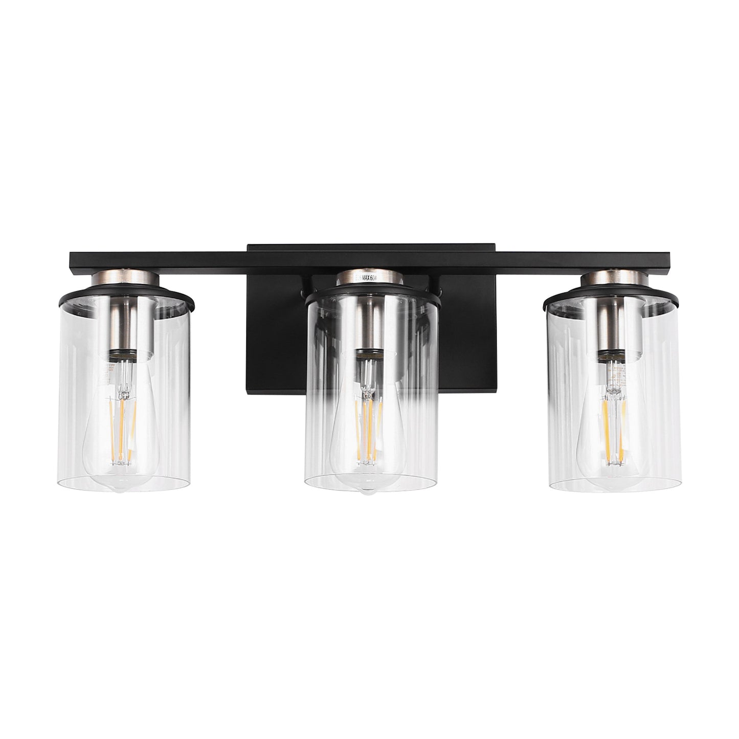 18.5 in. 3-Light Black and Brushed Nickel Vanity Light with Clear Glass Shade for Bathroom