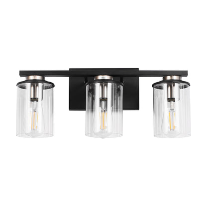 18.5 in. 3-Light Black and Brushed Nickel Vanity Light with Clear Glass Shade for Bathroom