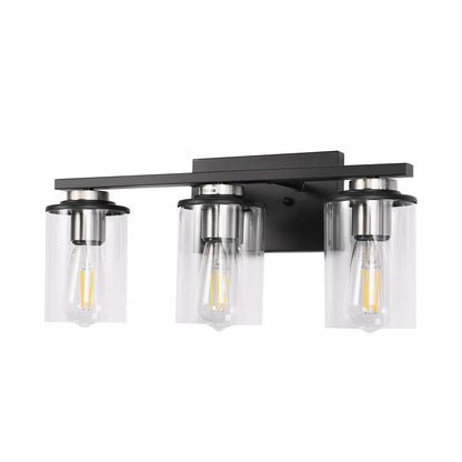 18.5 in. 3-Light Black and Brushed Nickel Vanity Light with Clear Glass Shade for Bathroom